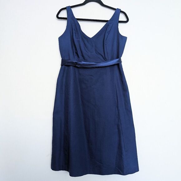 J. Crew V Neck Cotton Sleeveless Belted Midi Dress Blue 10 - Picture 1 of 6